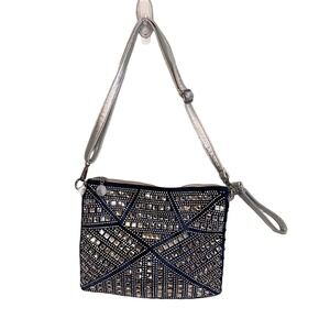 JOSEPH D'AREZZO Womens Shoulder Crossbody Bag Handbag Rhinestone Denim Silver